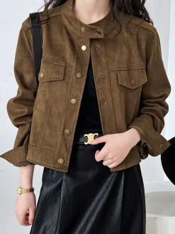 Discount Suede Button Short Jacket Outerwear|Jackets