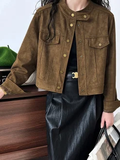 Discount Suede Button Short Jacket Outerwear|Jackets