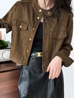 Discount Suede Button Short Jacket Outerwear|Jackets