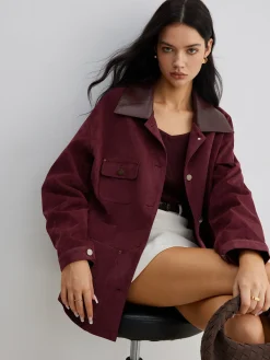 Sale Suede Contrast Collar Pockets Jacket Outerwear|Jackets