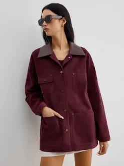 Sale Suede Contrast Collar Pockets Jacket Outerwear|Jackets