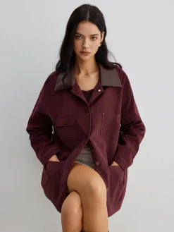 Sale Suede Contrast Collar Pockets Jacket Outerwear|Jackets