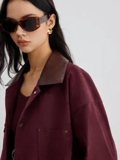 Sale Suede Contrast Collar Pockets Jacket Outerwear|Jackets