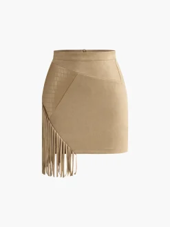 New Suede Irregular Tassel Mini Skirt Bottoms