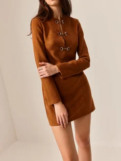 Hot Suede Metal-Detail Short Dress Casual Dresses|Work Dresses