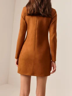 Hot Suede Metal-Detail Short Dress Casual Dresses|Work Dresses