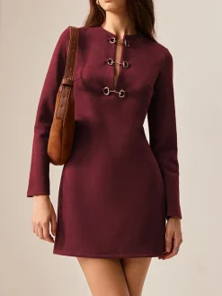 Hot Suede Metal-Detail Short Dress Casual Dresses|Work Dresses