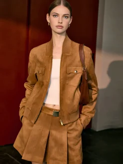 Sale Suede Pleated Pockets Skirt With Belt Skirts|Matching Sets