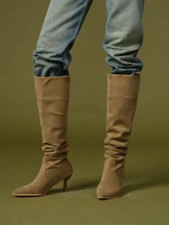 Best Suede Ruched Knee-High Boots Shoes|Accessories