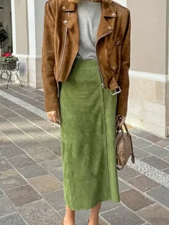 Clearance Suede Slit Zipper Skirt Skirts|Bottoms
