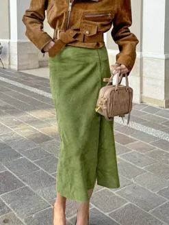 Clearance Suede Slit Zipper Skirt Skirts|Bottoms