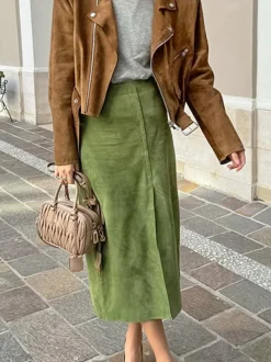 Clearance Suede Slit Zipper Skirt Skirts|Bottoms