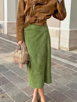 Clearance Suede Slit Zipper Skirt Skirts|Bottoms