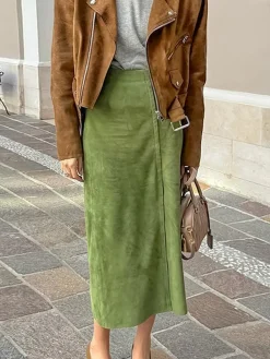 Clearance Suede Slit Zipper Skirt Skirts|Bottoms