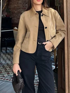 New Suede Soft Button Lapel Jacket Outerwear|Jackets