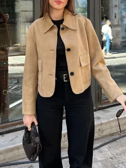 New Suede Soft Button Lapel Jacket Outerwear|Jackets