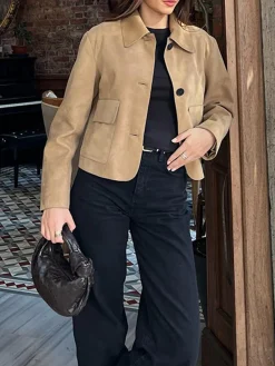 New Suede Soft Button Lapel Jacket Outerwear|Jackets