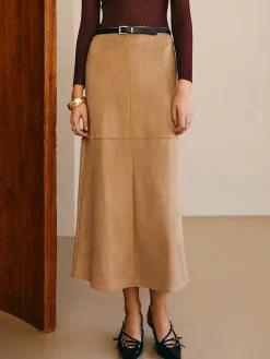 Best Suede Straight Skirt Without Belt Skirts|Bottoms