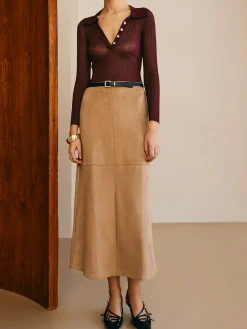 Best Suede Straight Skirt Without Belt Skirts|Bottoms