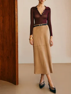 Best Suede Straight Skirt Without Belt Skirts|Bottoms