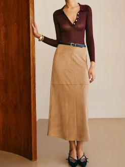 Best Suede Straight Skirt Without Belt Skirts|Bottoms