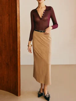 Best Suede Straight Skirt Without Belt Skirts|Bottoms