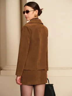 Best Suede Zipper Jacket With Shoulder Pads Outerwear|Jackets