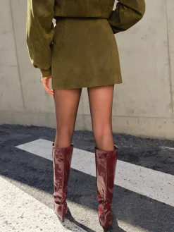 Online Suede Zipper Mini Skirt Skirts