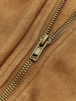 Clearance Suede Zipper Shift Jacket Outerwear|Jackets