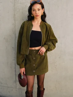 Outlet Suede Zipper Short Jacket Outerwear|Jackets