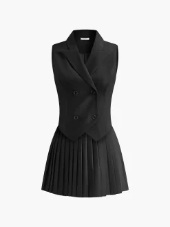 Sale Suit Waistcoat With Pleated Mini Skirt Set Skirt Sets|Long Sleeve Sets
