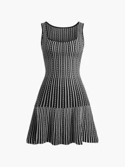 Online Summer Contrast Trim Striped Short Dress Black Dresses|Casual Dresses