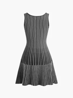 Online Summer Contrast Trim Striped Short Dress Black Dresses|Casual Dresses