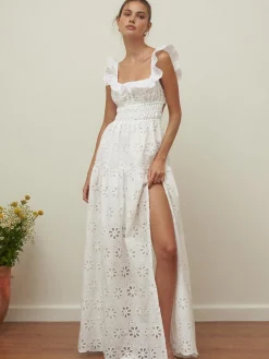 Clearance Sundrenched Cotton Eyelet Embroidered Long Dress White Dresses|Casual Dresses