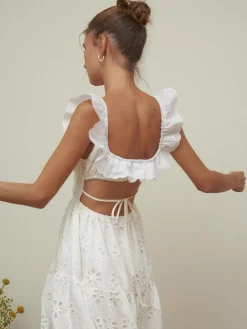 Clearance Sundrenched Cotton Eyelet Embroidered Long Dress White Dresses|Casual Dresses
