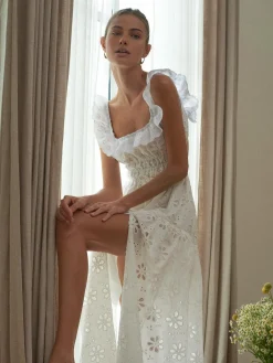 Clearance Sundrenched Cotton Eyelet Embroidered Long Dress White Dresses|Casual Dresses