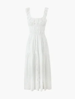 Clearance Sundrenched Cotton Eyelet Embroidered Long Dress White Dresses|Casual Dresses