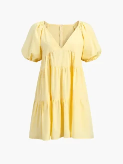 Online Sunshine Zippered Plunge Skater Short Dress Casual Dresses|Vacation Dresses