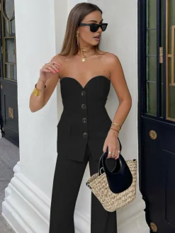 Sale Sweetheart Button Up Tube Top Tank Tops & Camis|Matching Sets