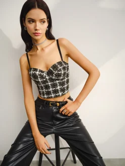 Clearance Sweetheart Checked Crop Cami Top Crop Tops|Tank Tops & Camis