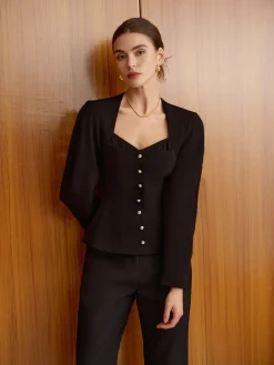 Discount Sweetheart Neckline Slim Blouse Blouses & Shirts|Tops