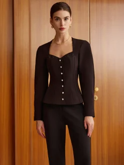 Discount Sweetheart Neckline Slim Blouse Blouses & Shirts|Tops
