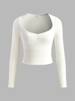 Discount Sweetheart Ribbed Long Sleeve T-Shirt Tops