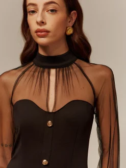 Hot Sweetheart Sheer-Detail Slim Dress Cocktail & Party Dresses|Short Dresses