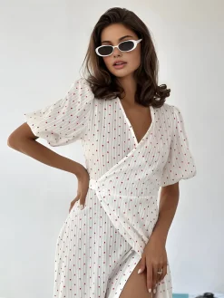 Online Sweetheart Textured Knotted Midi Dress White Dresses|Work Dresses