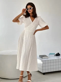 Online Sweetheart Textured Knotted Midi Dress White Dresses|Work Dresses