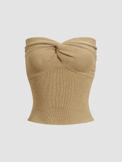 Sweetheart Twist Ribbed Crop Tube Strapless Top Sweater Tops|Sweaters & Cardigans
