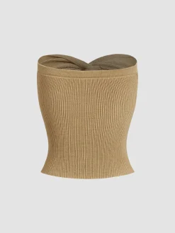 Sweetheart Twist Ribbed Crop Tube Strapless Top Sweater Tops|Sweaters & Cardigans