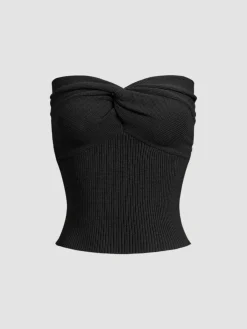Sweetheart Twist Ribbed Crop Tube Strapless Top Sweater Tops|Sweaters & Cardigans