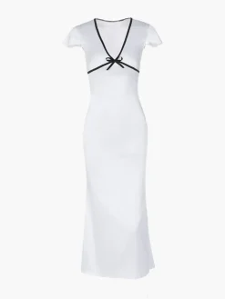 Sale Sweetie Contrast Trim Midi Dress White Dresses|Casual Dresses